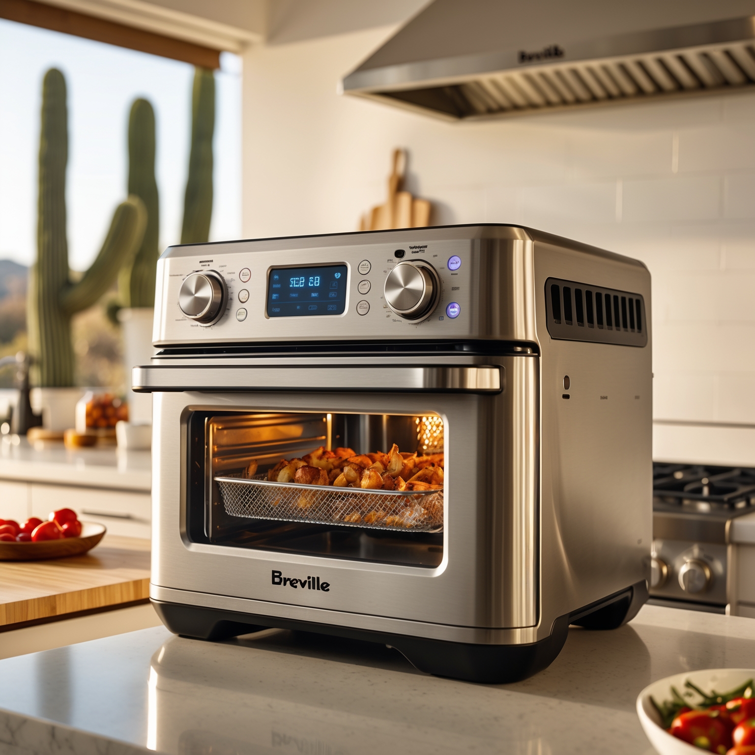 Breville BOV900BSS Smart Oven Air Fryer Pro 13-in-1 in stainless steel displayed on a modern kitchen counter in a bright Arizona home, available at Phoenix Home & Garden in Phoenix, Arizona.